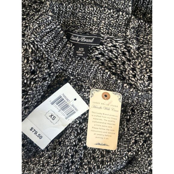 Lucky Brand Sweater Women XS New w/Tag Blk Wht Silver Knit Pullover - Picture 4 of 4